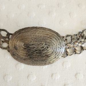 Hand woven vintage silver belt. 36" long buckle 3.5x2.5